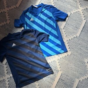 2 Adidas Size Med (9/10) Kids' Blue Striped Soccer Jerseys/ Shirts